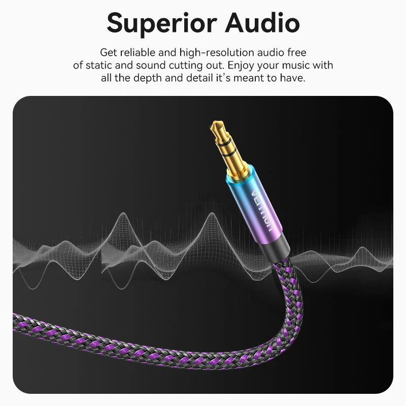 Vention Cotton Braided 3.5mm Male to Male Audio Cable 0.5/1/1.5/2/3/5M Purple Aluminum Alloy Type - Image 4