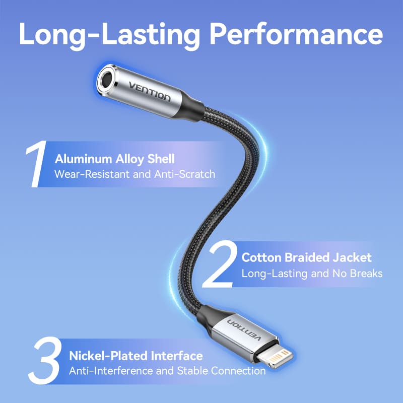 Vention Cotton Braided Lightning Male to 3.5MM Earphone Jack Adapter Aluminum Alloy Type - Image 10
