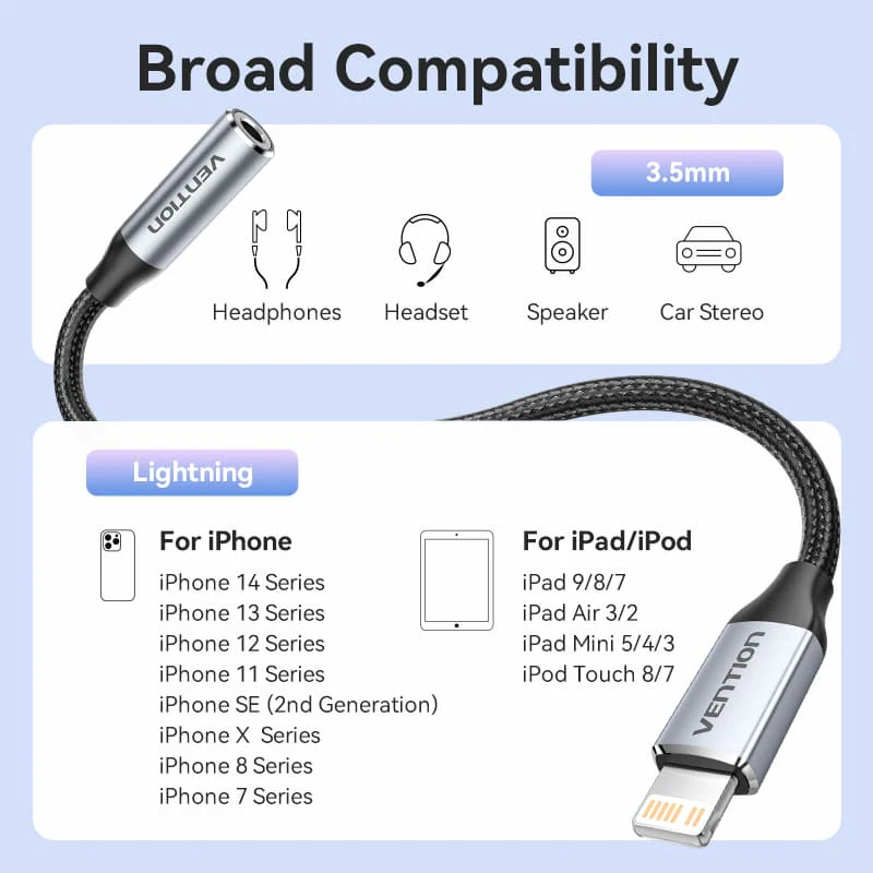 Vention Cotton Braided Lightning Male to 3.5MM Earphone Jack Adapter Aluminum Alloy Type - Image 13
