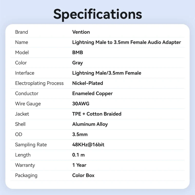 Vention Cotton Braided Lightning Male to 3.5MM Earphone Jack Adapter Aluminum Alloy Type - Image 14