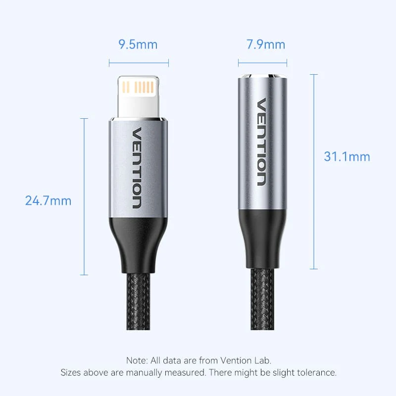 Vention Cotton Braided Lightning Male to 3.5MM Earphone Jack Adapter Aluminum Alloy Type - Image 15