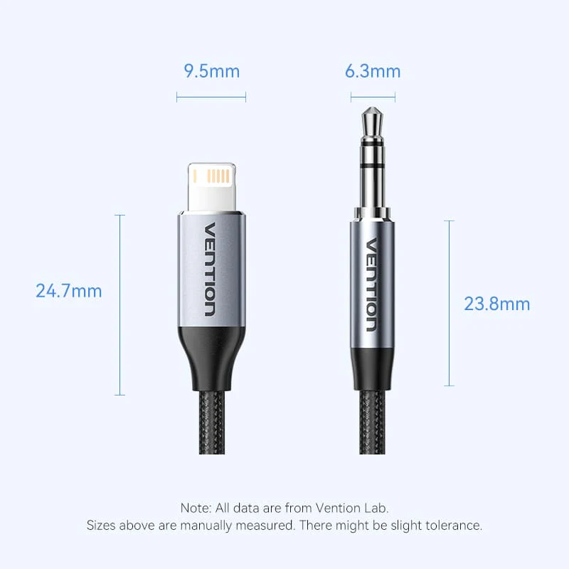 Vention Cotton Braided Lightning Male to 3.5MM Male Cable Aluminum Alloy Type - Image 14
