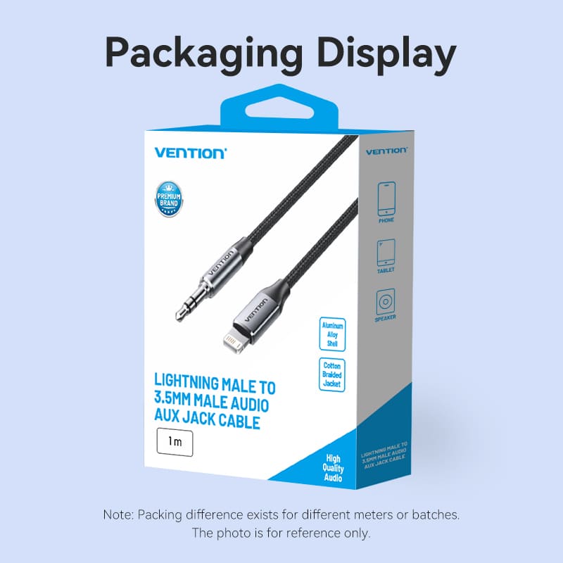 Vention Cotton Braided Lightning Male to 3.5MM Male Cable Aluminum Alloy Type - Image 16