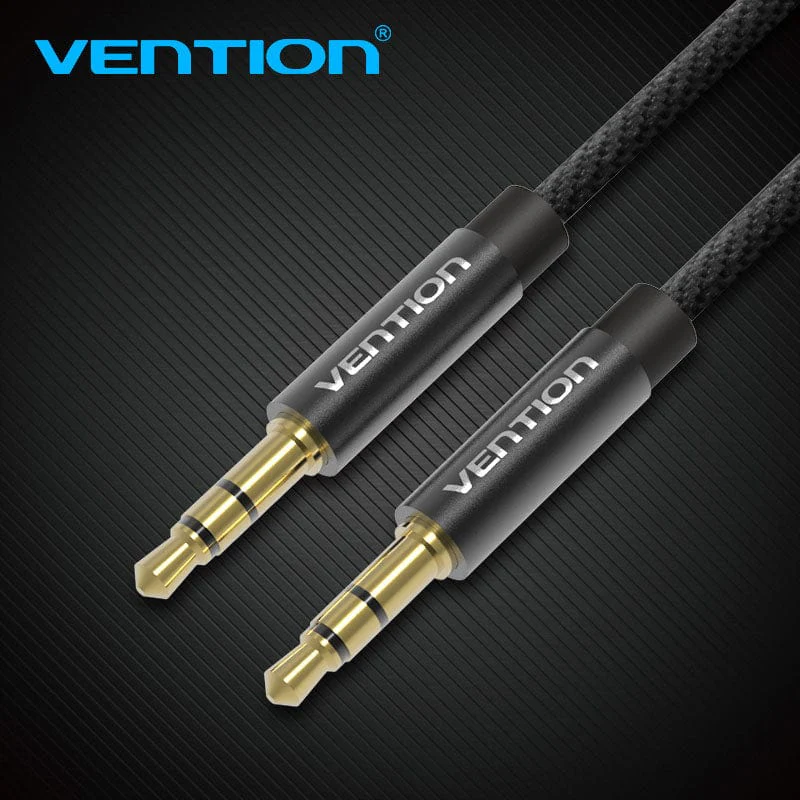 Vention Fabric Braided 3.5mm Male to Male Audio Cable Black Metal Type - Image 3