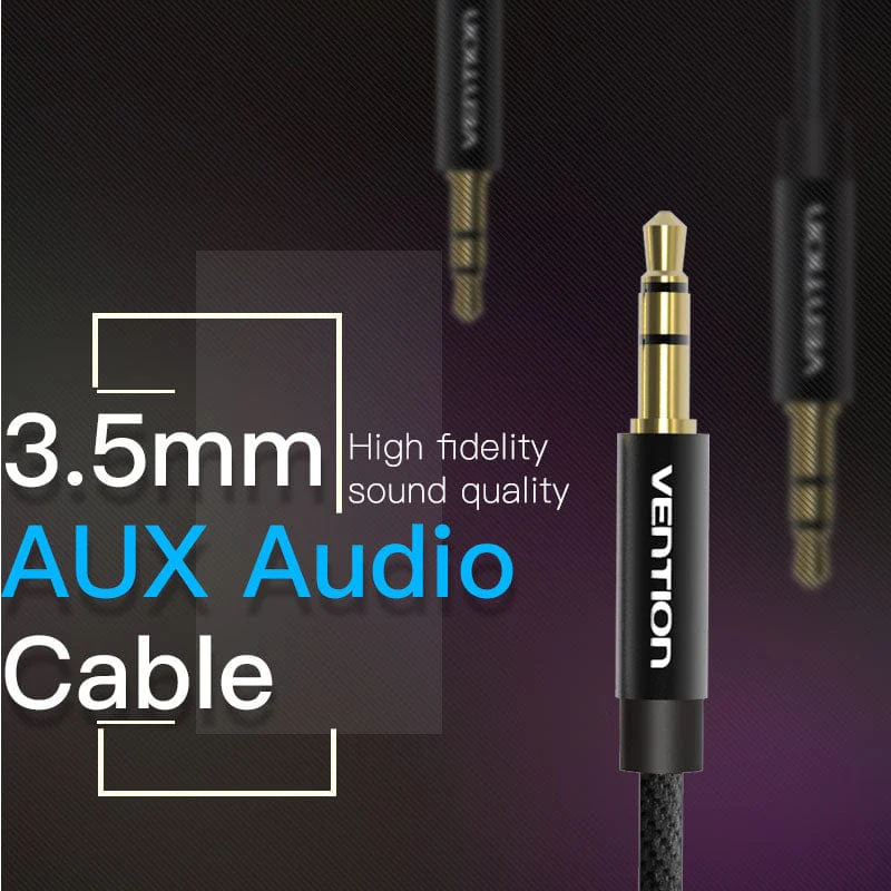 Vention Fabric Braided 3.5mm Male to Male Audio Cable Black Metal Type - Image 8