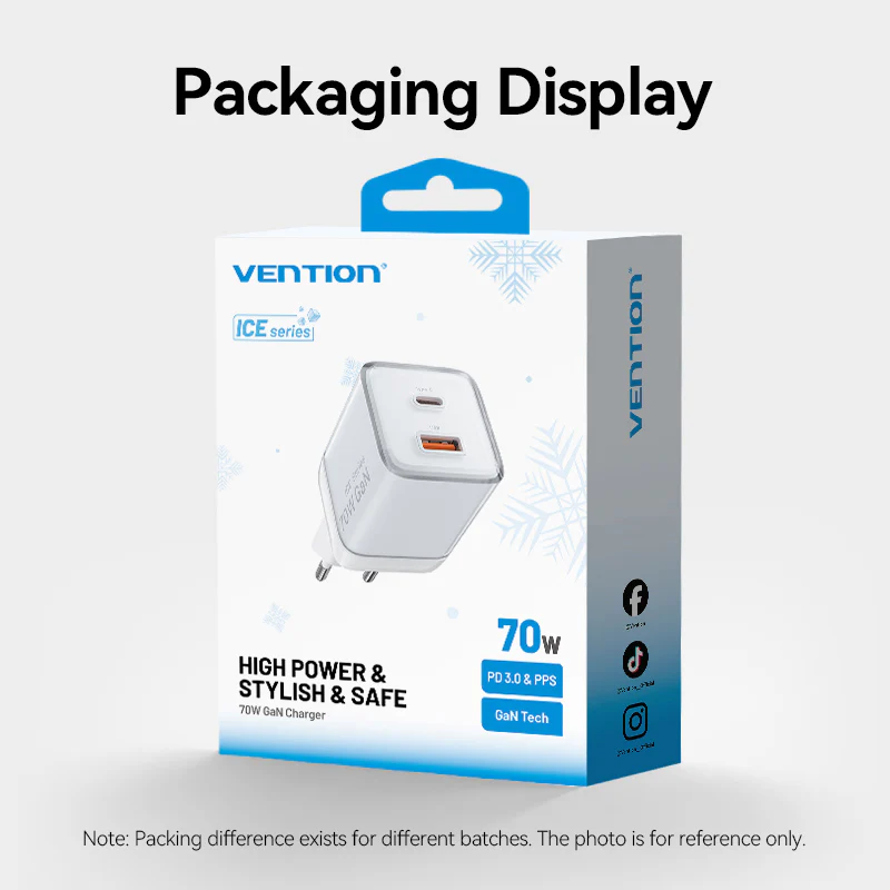 Vention 2-Port USB (C + A) GaN Charger (70W/22.5W) EU-Plug Transparent Gray - Image 15