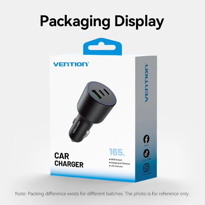 Vention Three-Port USB C+C+A (100W+65W+30W) Car Charger Black ABS Type - Image 17