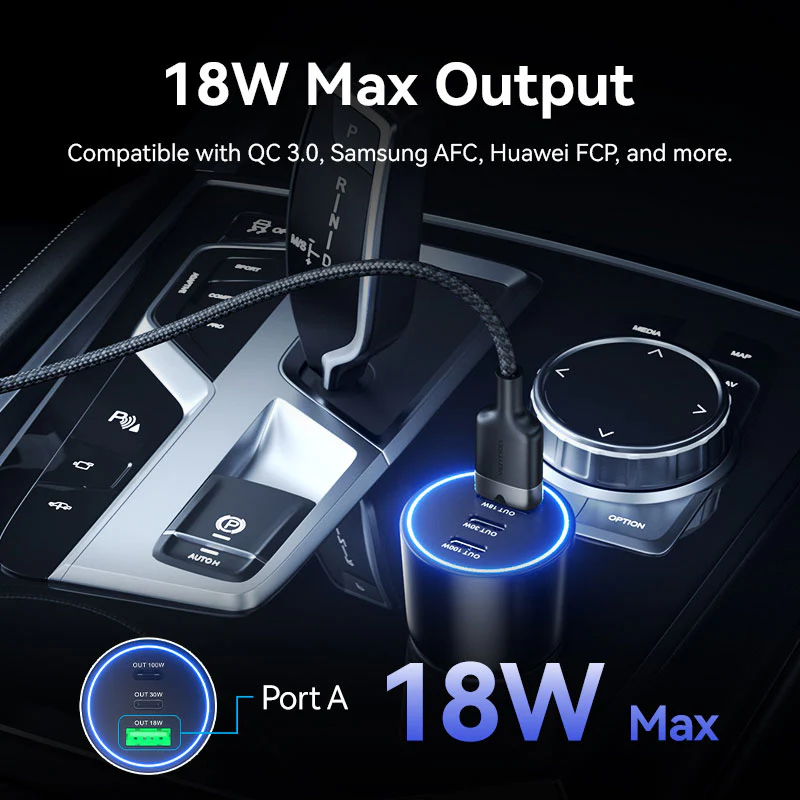 Vention Three-Port USB C+C+A (100W+30W+18W) Car Charger Black ABS Type - Image 5