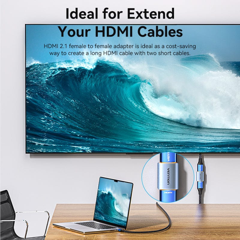 Vention HDMI™-A Female to Female 8K Adapter Gray Aluminum Alloy Type - Image 3