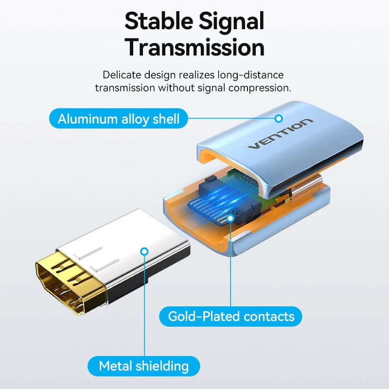 Vention HDMI™-A Female to Female 8K Adapter Gray Aluminum Alloy Type - Image 4