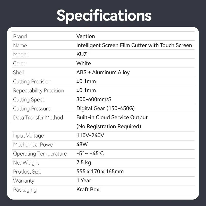 Vention Intelligent Screen Film Cutter with Touch Screen - EU Plug - Image 27