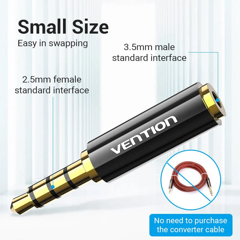 Vention 3.5mm Male to 2.5mm Female Audio Adapter Black Metal Type - Image 6