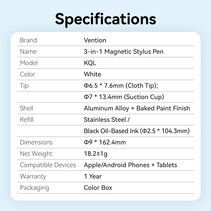 Vention 3-in-1 Magnetic Stylus Pen White Aluminum Alloy Type - Image 14