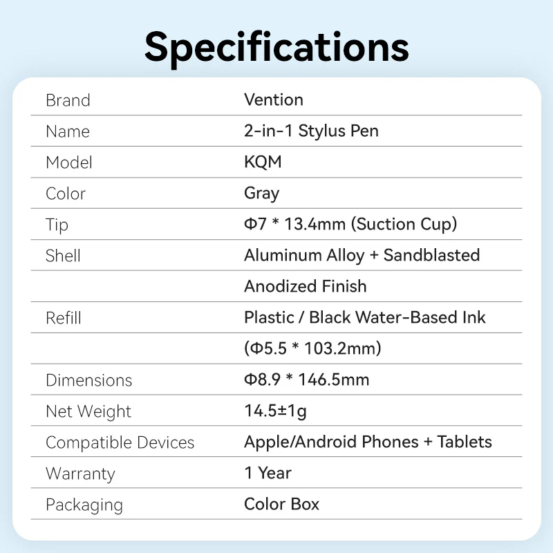 Vention 2-in-1 Stylus Pen Gray Aluminum Alloy Type - Image 13