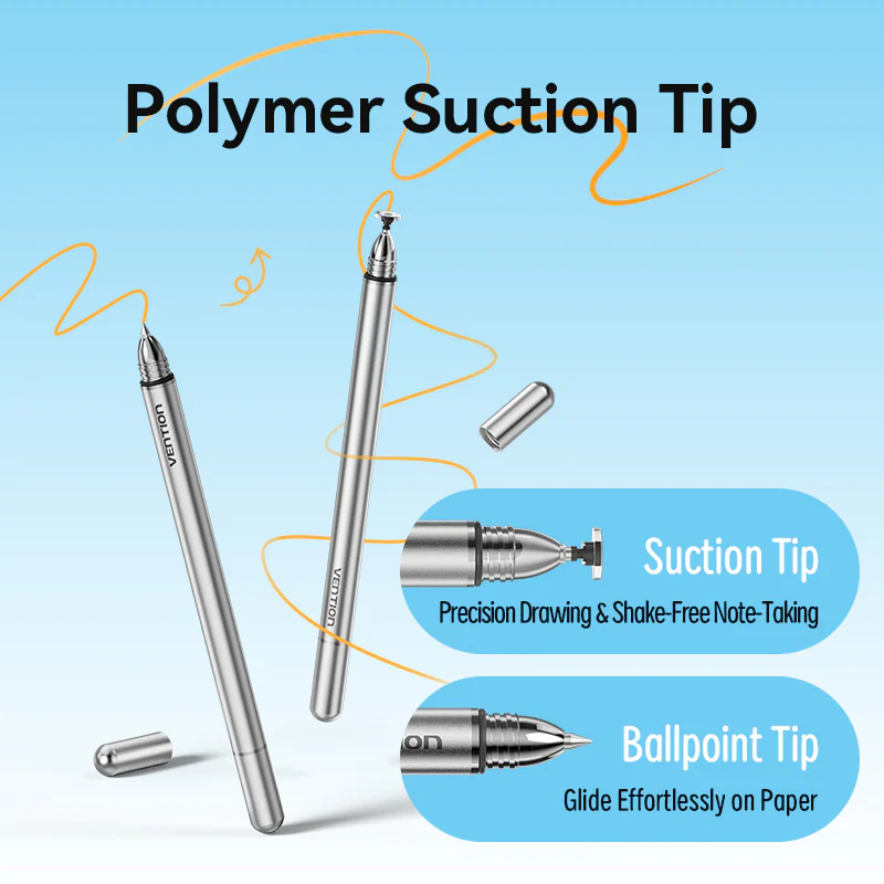 Vention 2-in-1 Stylus Pen Gray Aluminum Alloy Type - Image 5