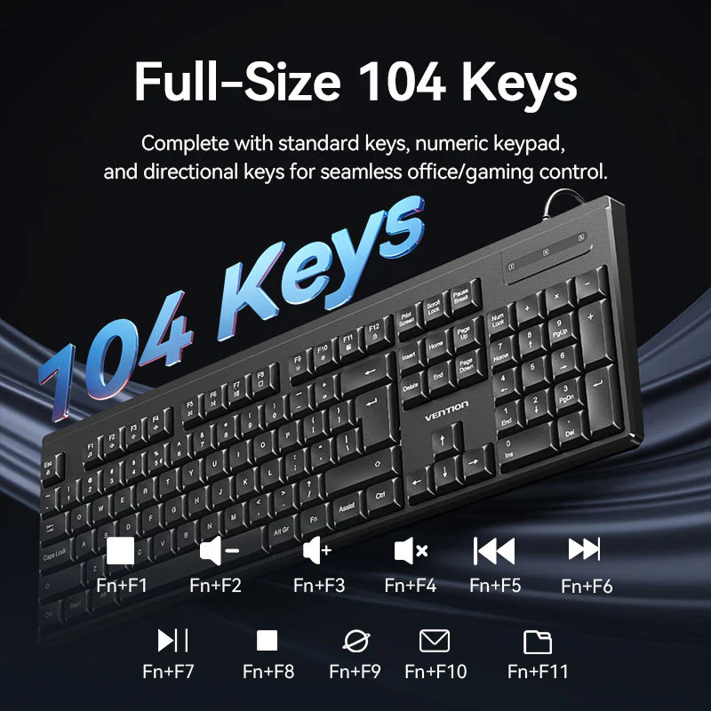Vention USB Wired Full-Sized Silent Keyboard and Mouse Combo Black Slim Type - Image 12