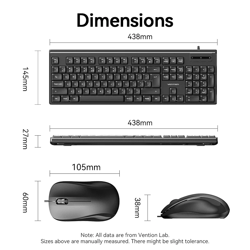 Vention USB Wired Full-Sized Silent Keyboard and Mouse Combo Black Slim Type - Image 16