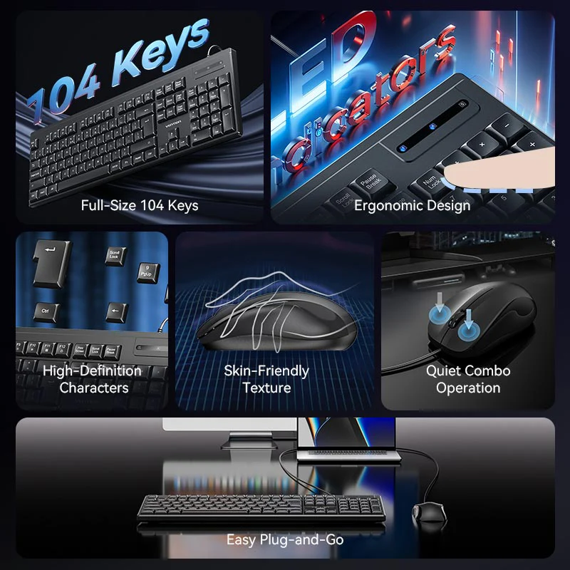 Vention USB Wired Full-Sized Silent Keyboard and Mouse Combo Black Slim Type - Image 7