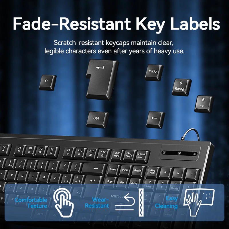 Vention USB Wired Full-Sized Silent Keyboard and Mouse Combo Black Slim Type - Spanish Layout - Image 13