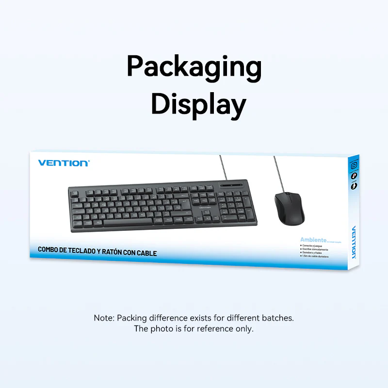 Vention USB Wired Full-Sized Silent Keyboard and Mouse Combo Black Slim Type - Spanish Layout - Image 16