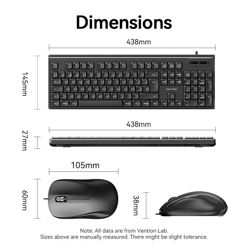 Vention USB Wired Full-Sized Silent Keyboard and Mouse Combo Black Slim Type - Spanish Layout - Image 17