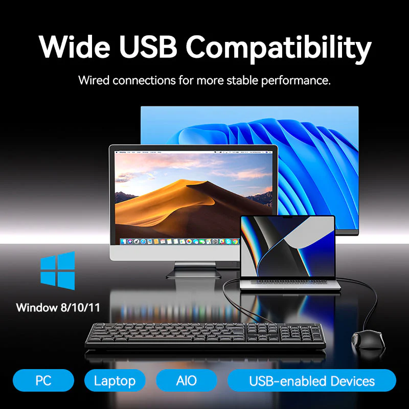Vention USB Wired Full-Sized Silent Keyboard and Mouse Combo Black Slim Type - Spanish Layout - Image 6