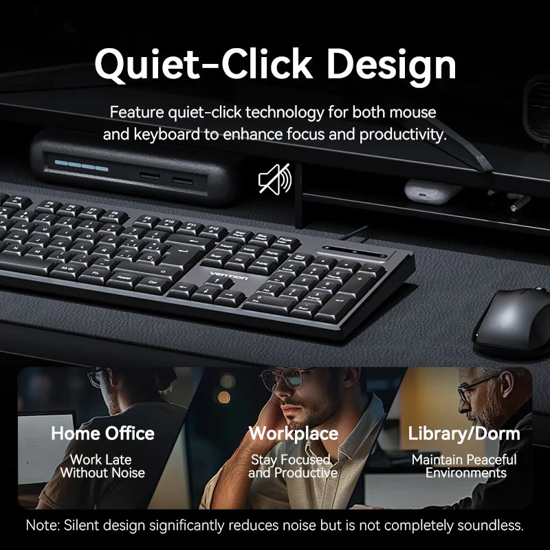 Vention USB Wired Full-Sized Silent Keyboard and Mouse Combo Black Slim Type - Spanish Layout - Image 8