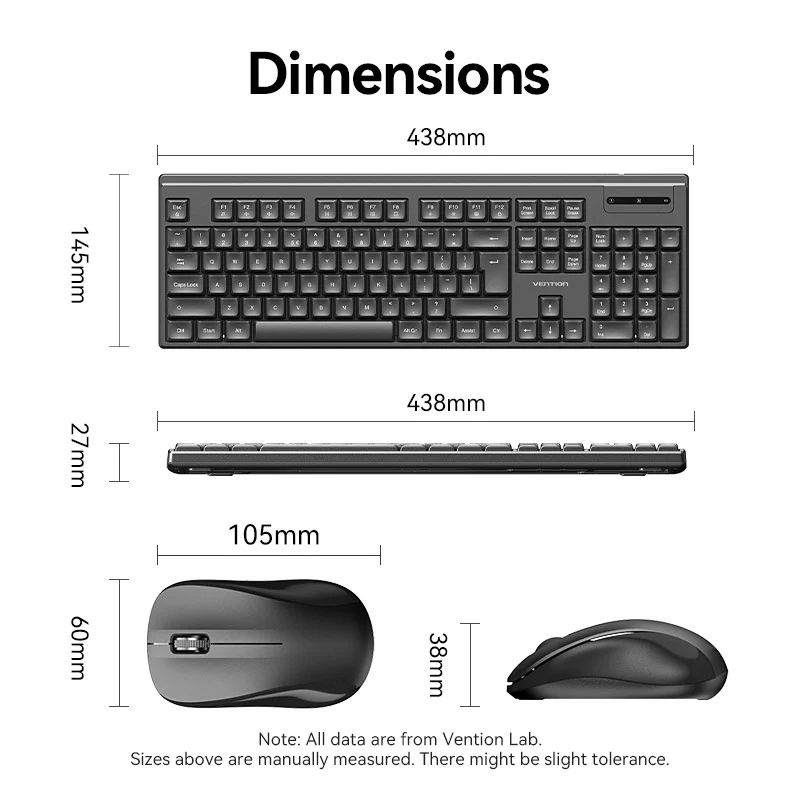 Vention Wireless Full-Sized Silent Keyboard and Mouse Combo Black Slim Type - Image 18