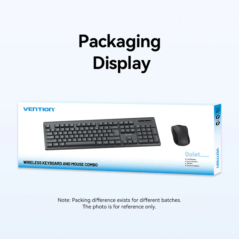 Vention Wireless Full-Sized Silent Keyboard and Mouse Combo Black Slim Type - Image 19
