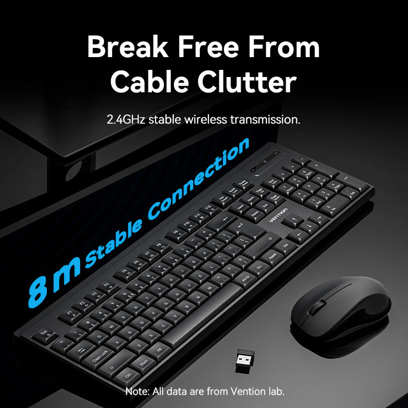 Vention Wireless Full-Sized Silent Keyboard and Mouse Combo Black Slim Type - Image 4