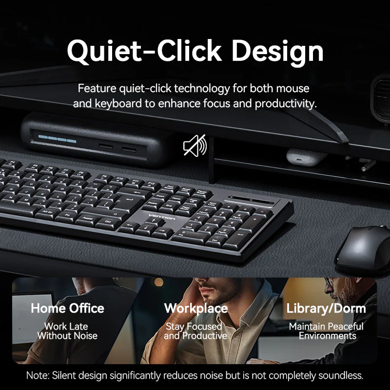 Vention Wireless Full-Sized Silent Keyboard and Mouse Combo Black Slim Type - Image 5
