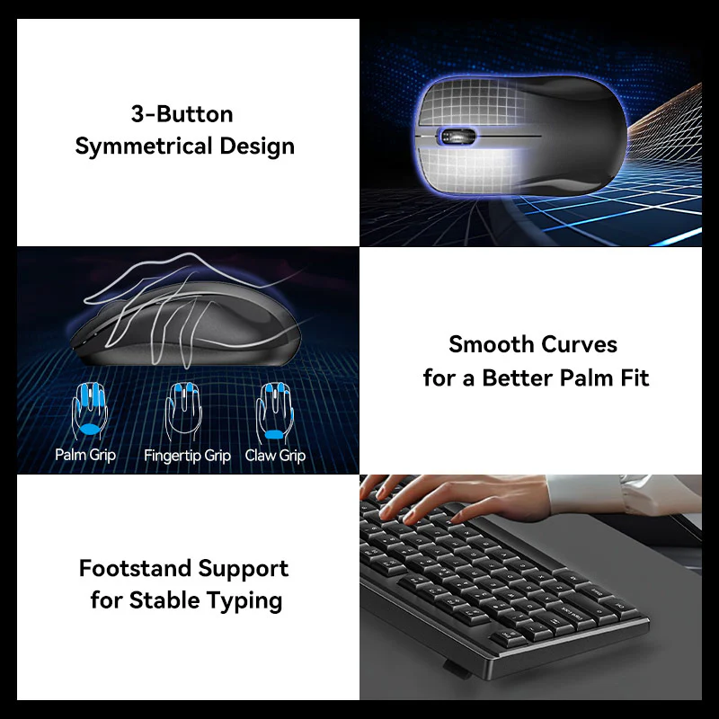 Vention Wireless Full-Sized Silent Keyboard and Mouse Combo Black Slim Type - Image 8
