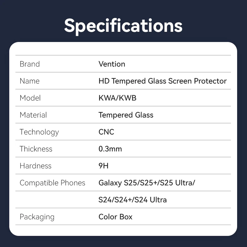 Vention HD Tempered Glass Screen Protector for Samsung Galaxy S25 6.2" with Dust-Free Installation Tool - Image 12