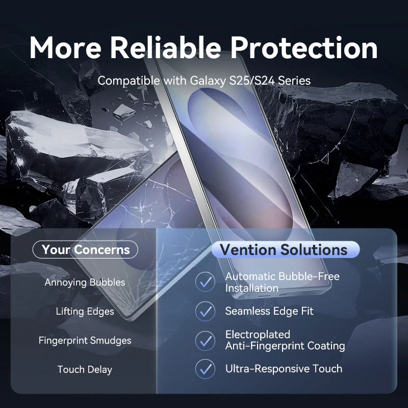 Vention HD Tempered Glass Screen Protector for Samsung Galaxy S25 6.2" with Dust-Free Installation Tool - Image 6