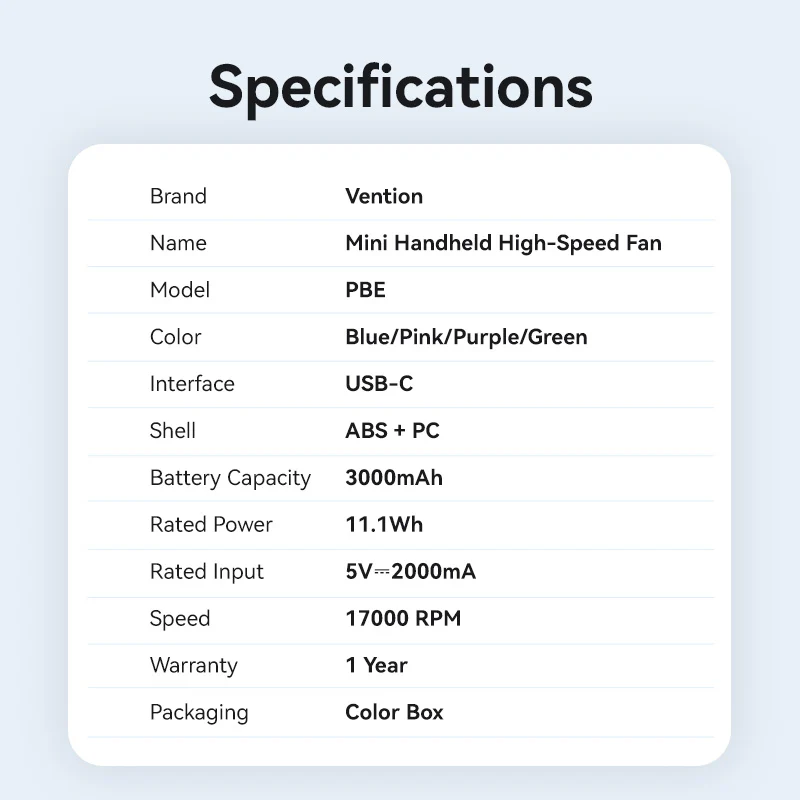 Vention Mini Handheld High-Speed Fan - Image 14