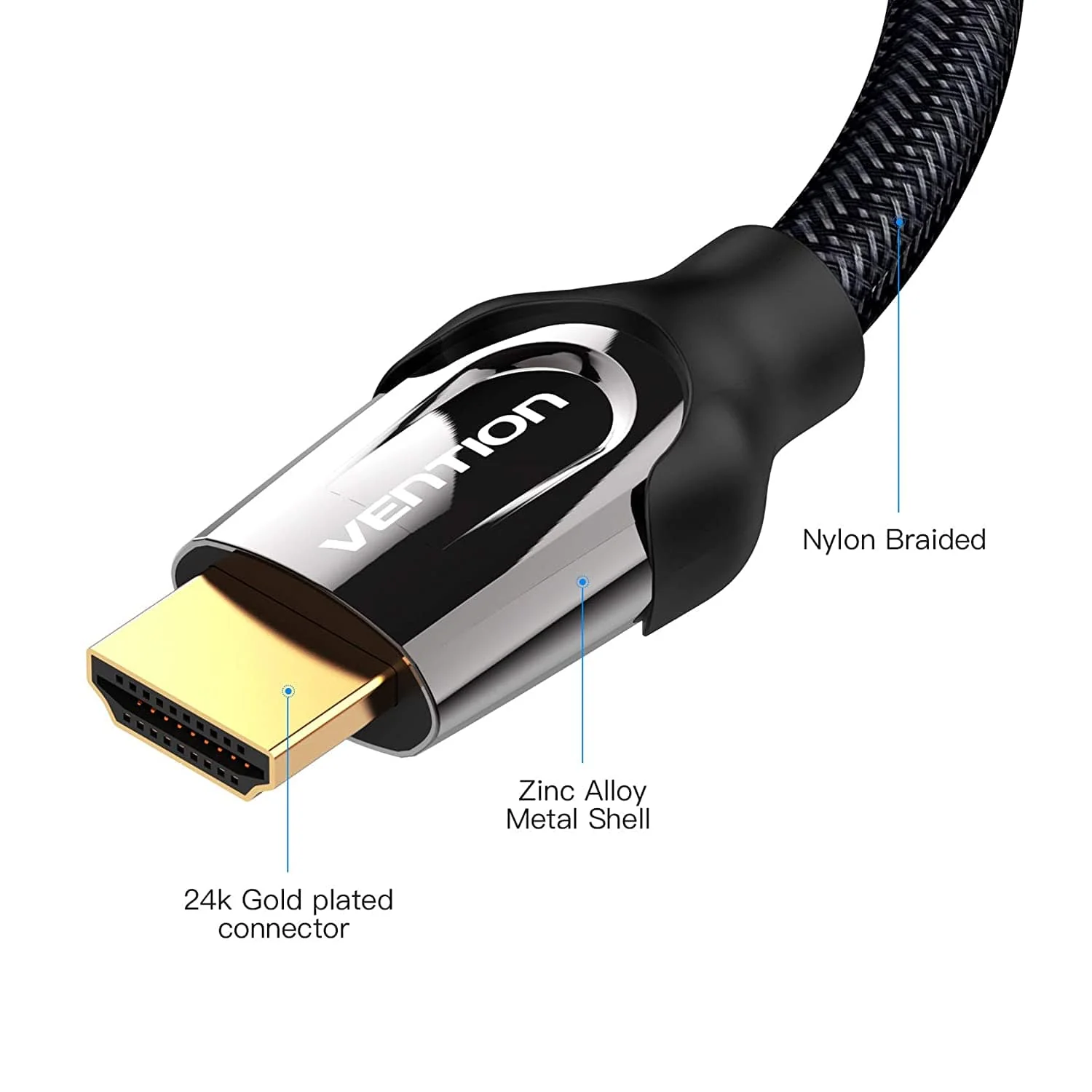 Vention Nylon Braided HDMI™ Cable Black Metal Type - Image 7