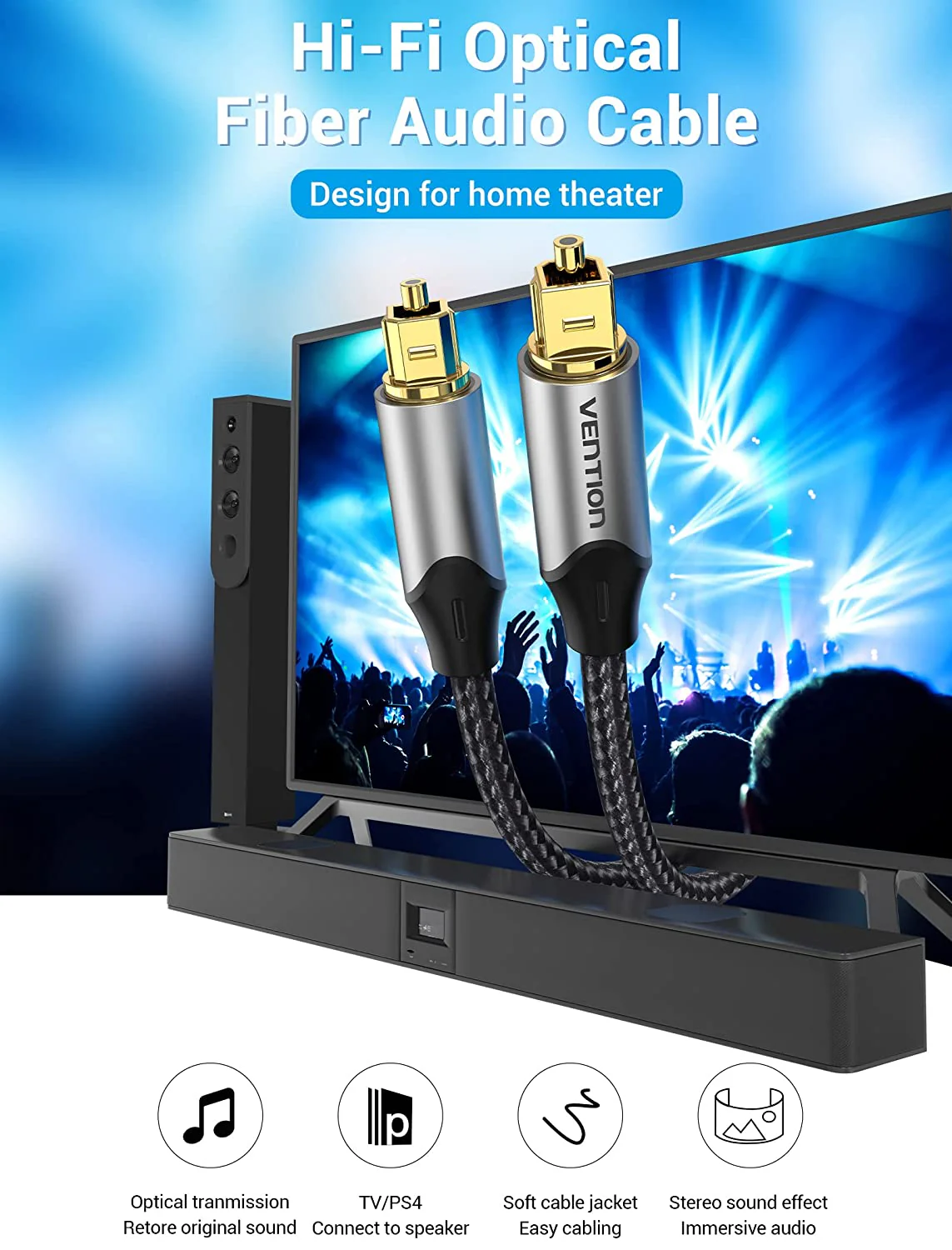 Vention Optical Fiber Audio Cable Aluminum Alloy Type Gray - Image 3