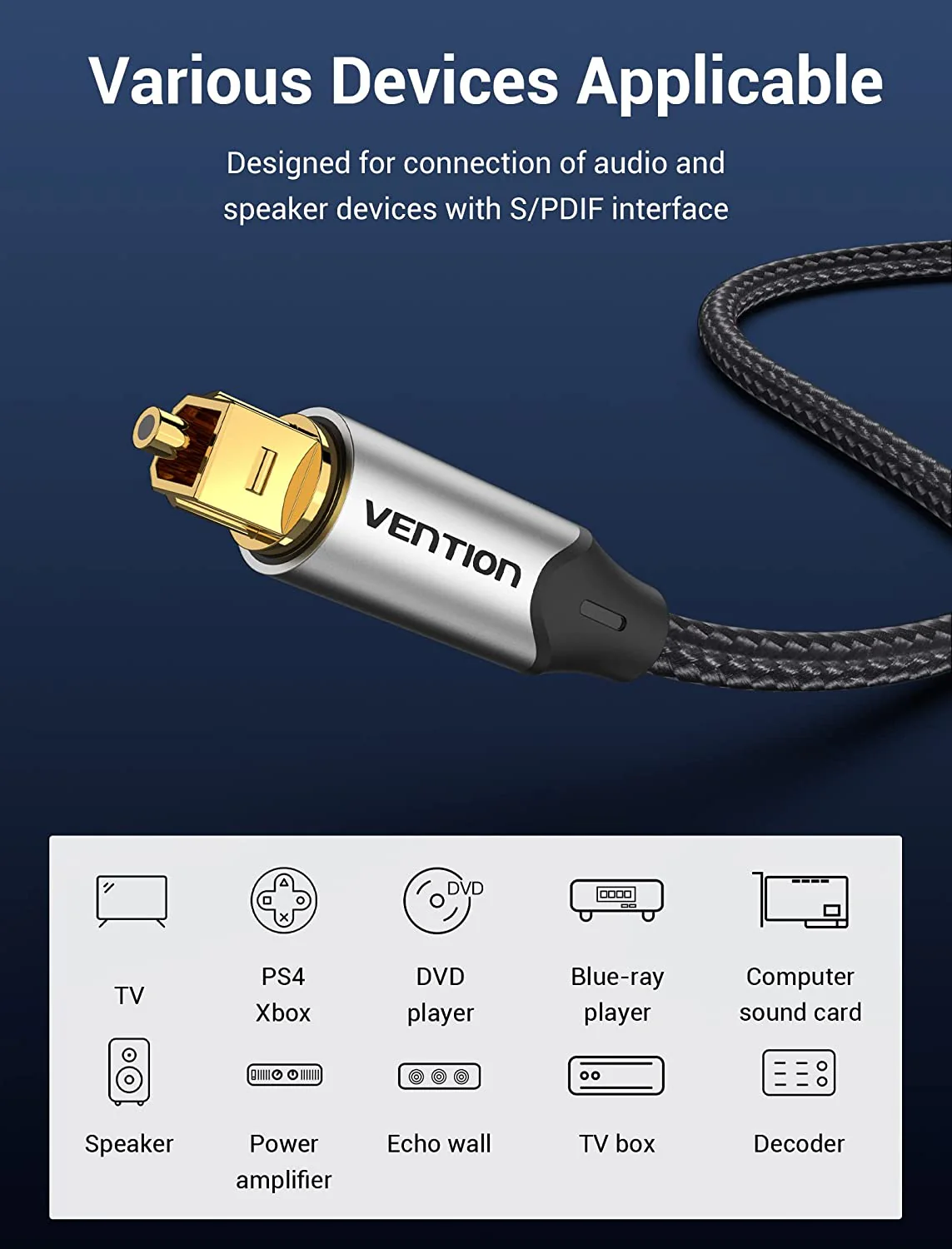 Vention Optical Fiber Audio Cable Aluminum Alloy Type Gray - Image 8