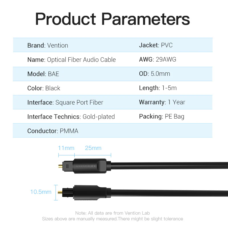 Vention Optical Fiber Audio Cable Black - Image 13