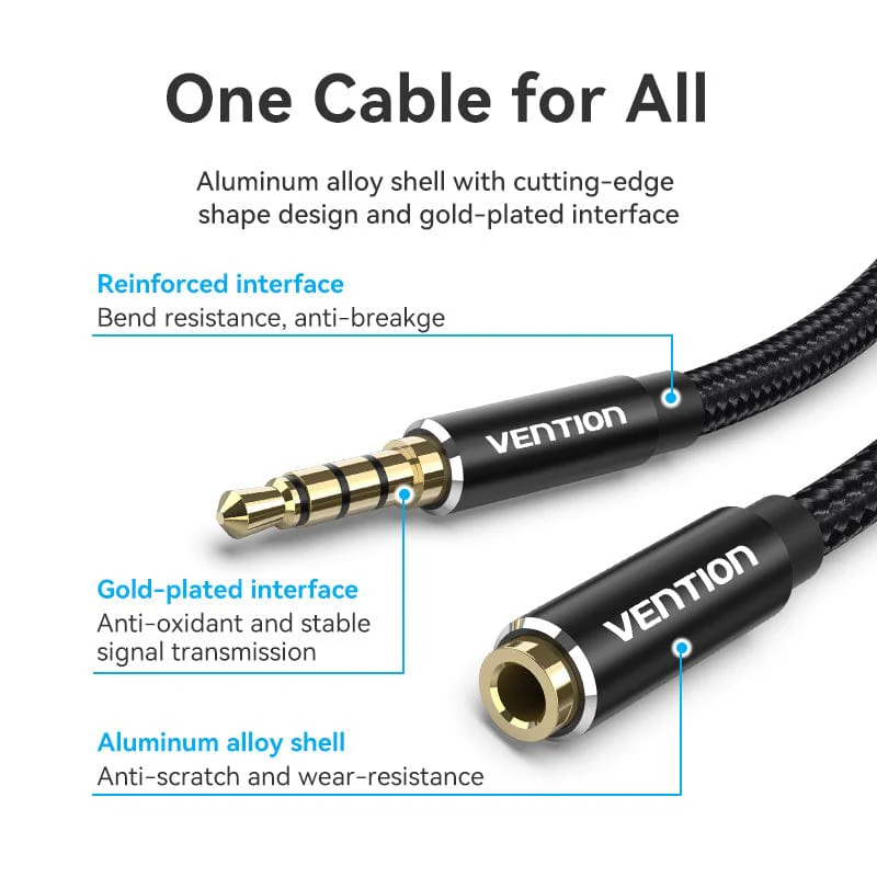 Vention TRRS 3.5mm Male to 3.5mm Female Audio Extension Cable - Image 5