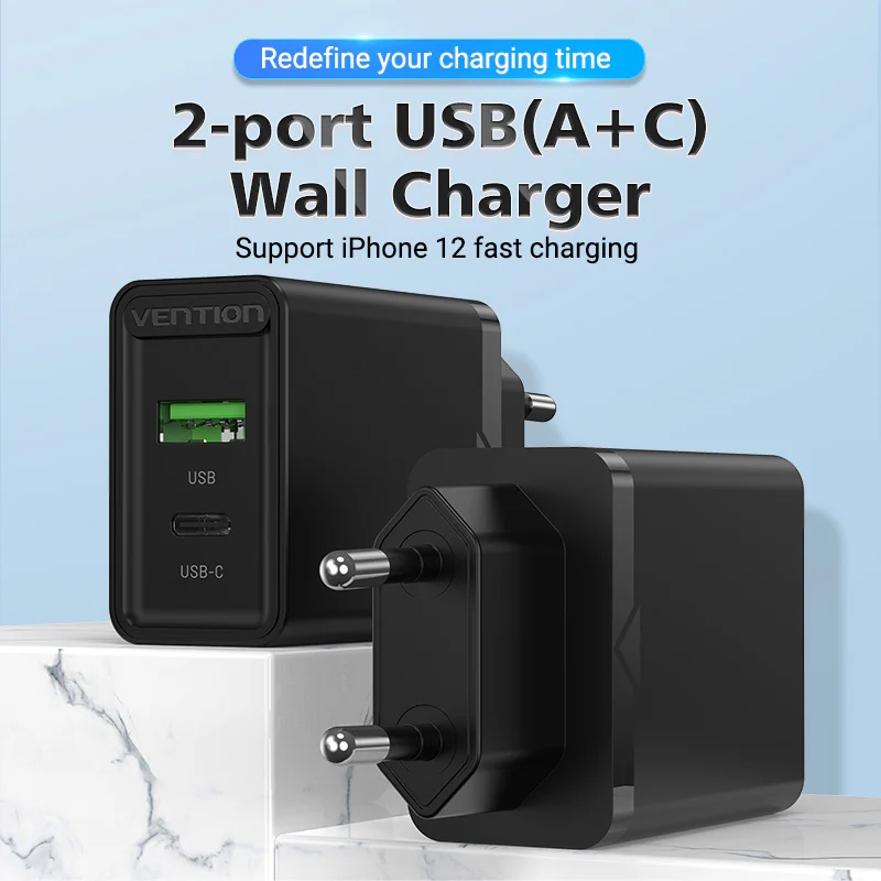 Vention 2-Port USB(A+C) Wall Charger (18W/20W) EU-Plug - Image 3