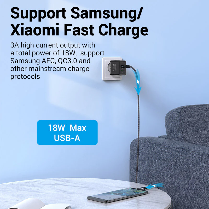 Vention 2-Port USB(A+C) Wall Charger (18W/20W) EU-Plug - Image 5