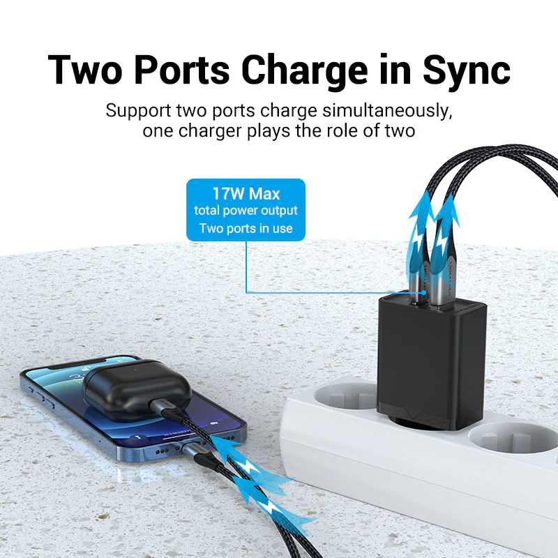 Vention 2-Port USB(A+C) Wall Charger (18W/20W) EU-Plug - Image 6