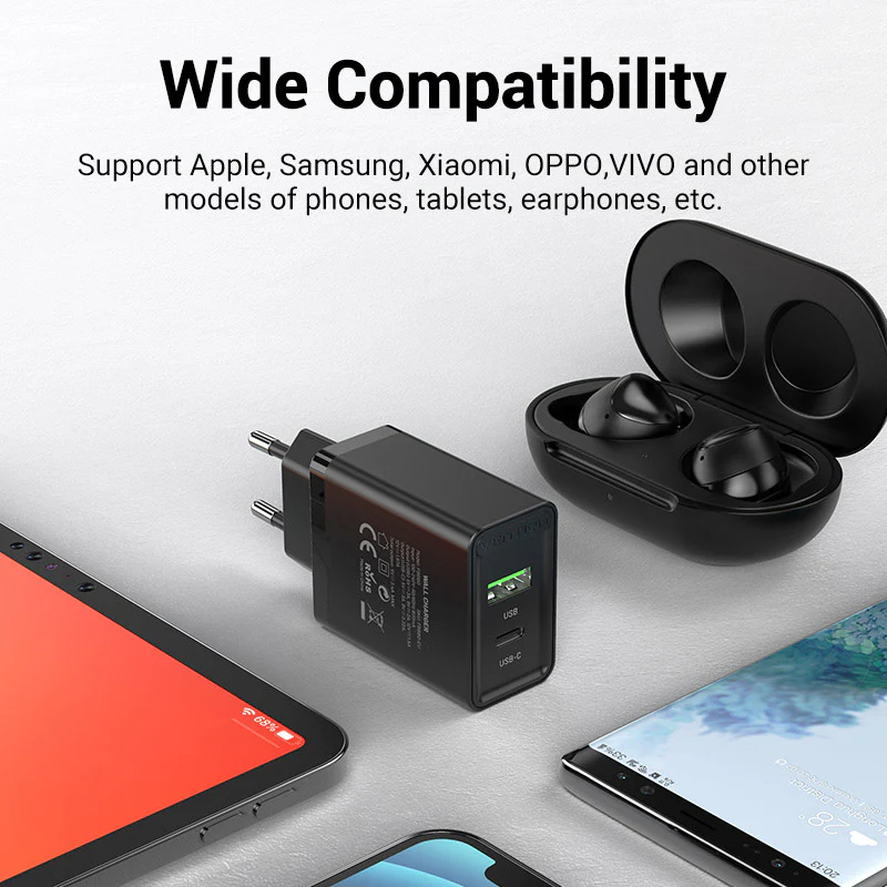 Vention 2-Port USB(A+C) Wall Charger (18W/20W) EU-Plug - Image 8