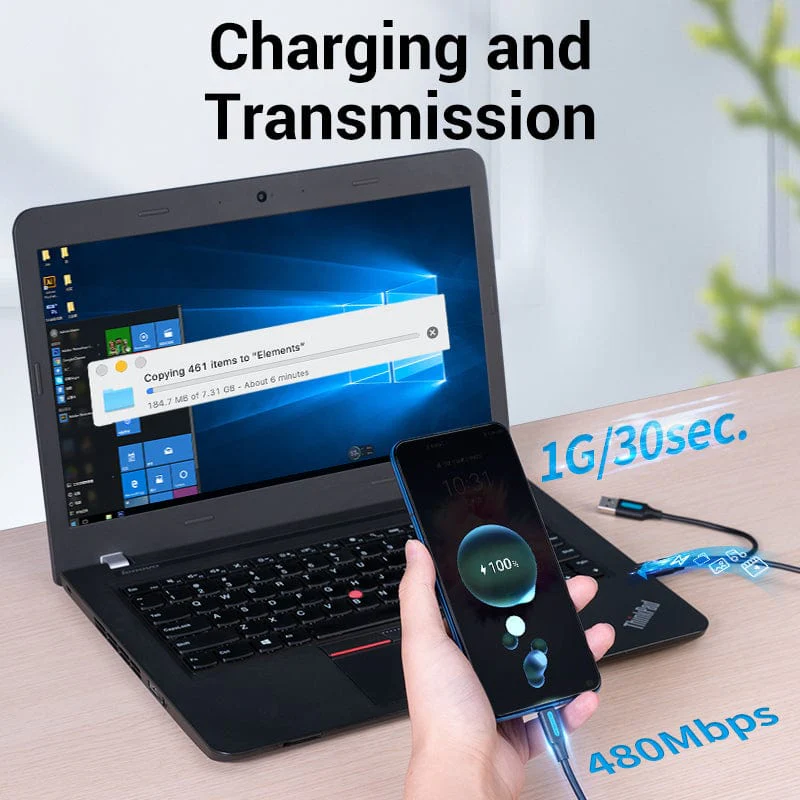 Vention USB 2.0 A Male to USB-C Male Cable with USB Power Supply PVC Type - Image 6