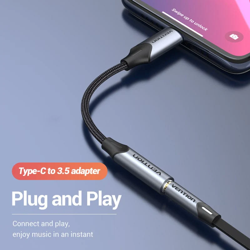 Vention Cotton Braided USB-C Male to 3.5MM Earphone Jack Adapter  Aluminum Alloy Type - Image 6