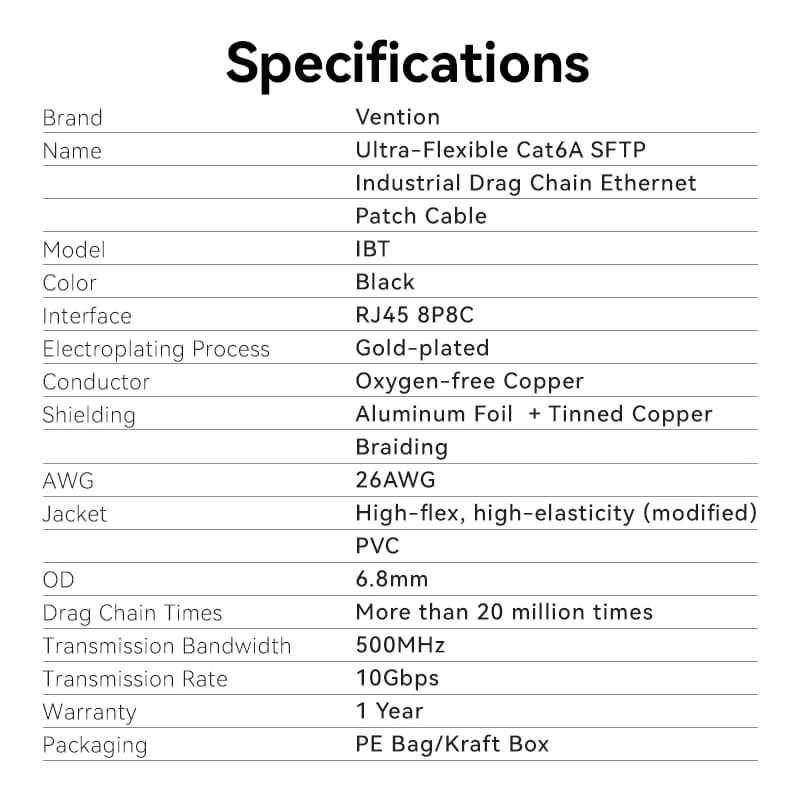 Vention Cat6A SFTP Industrial Drag Chain Ethernet Patch Cable - Image 15