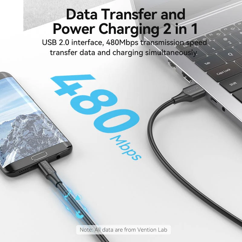 USB 2.0 A Male to Micro-B Male 2A Cable Black/White - Image 4