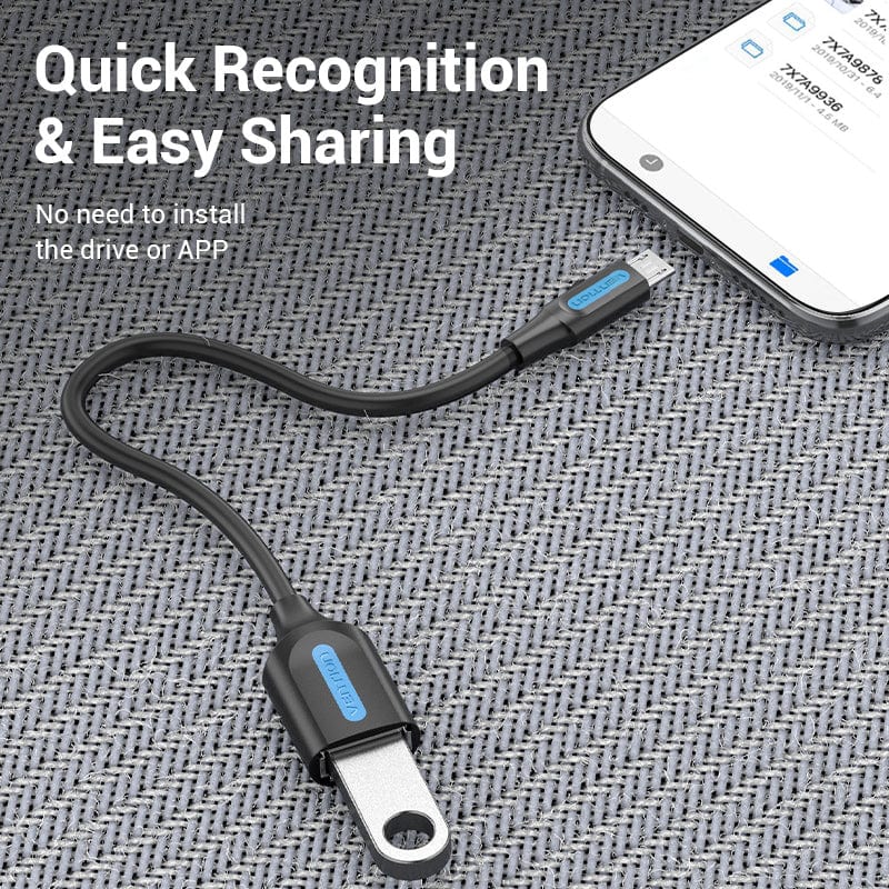 Vention USB 2.0 Micro-B Male to A Female OTG Cable 0.15M Black PVC Type - Image 5