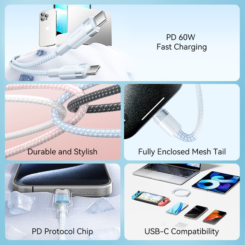 Vention USB 2.0 Type-C Male to Type-C Male 3A Cable Aluminum Alloy Type - Image 6